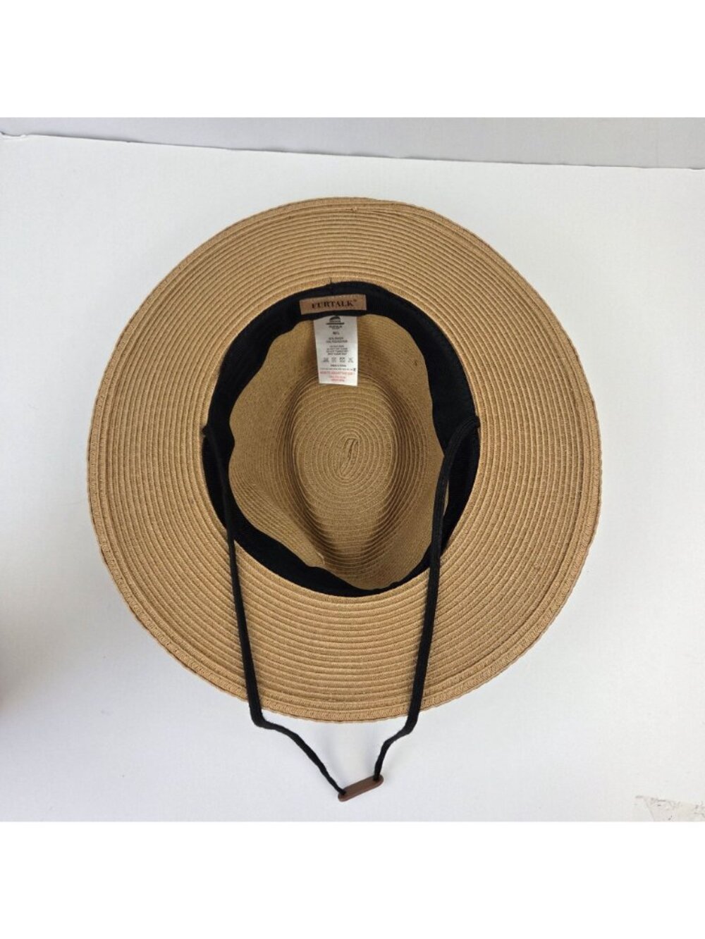 Furtalk Straw Panama Hat With Black Band & Adjustable Chin Strap & Head Band M/L - Picture 10 of 14